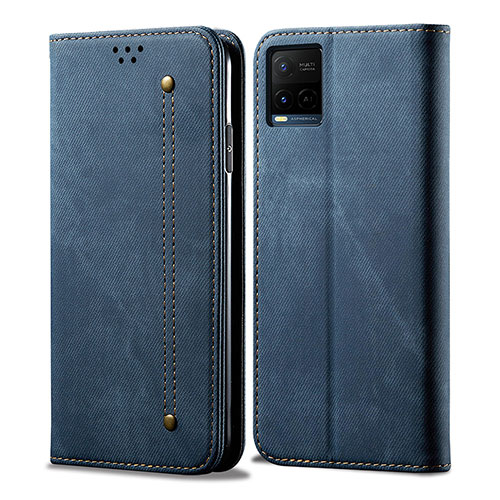 Cloth Case Stands Flip Cover B01S for Vivo Y21s Blue