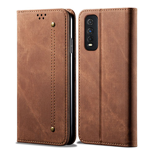 Cloth Case Stands Flip Cover B01S for Vivo Y50t Brown