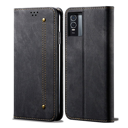 Cloth Case Stands Flip Cover B01S for Vivo Y76s 5G Black