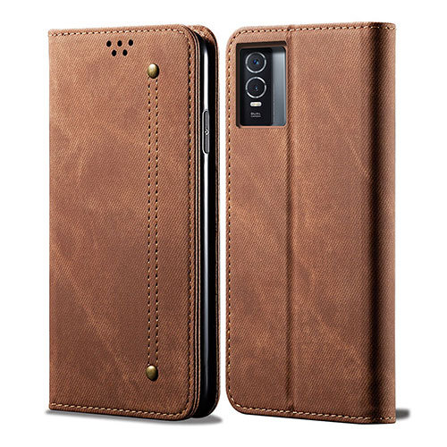 Cloth Case Stands Flip Cover B01S for Vivo Y76s 5G Brown