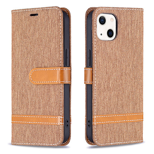 Cloth Case Stands Flip Cover for Apple iPhone 15 Brown