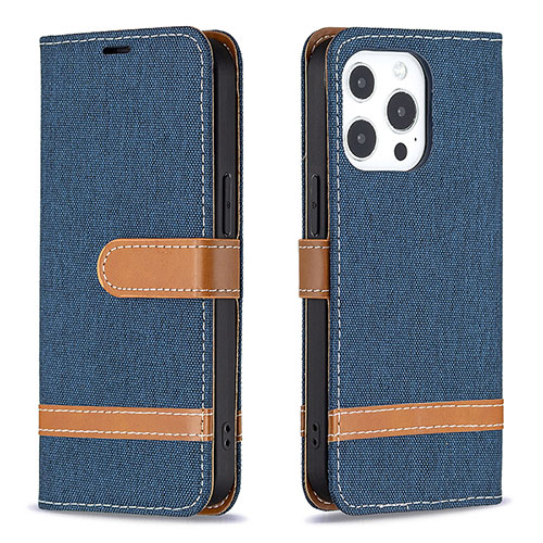 Cloth Case Stands Flip Cover for Apple iPhone 15 Pro Navy Blue