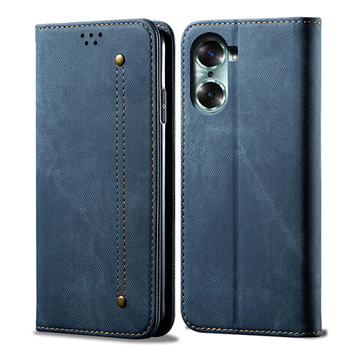 Cloth Case Stands Flip Cover for Huawei Honor 60 5G Blue