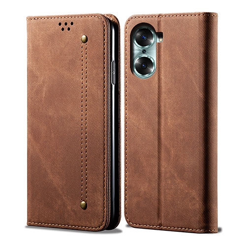 Cloth Case Stands Flip Cover for Huawei Honor 60 5G Brown