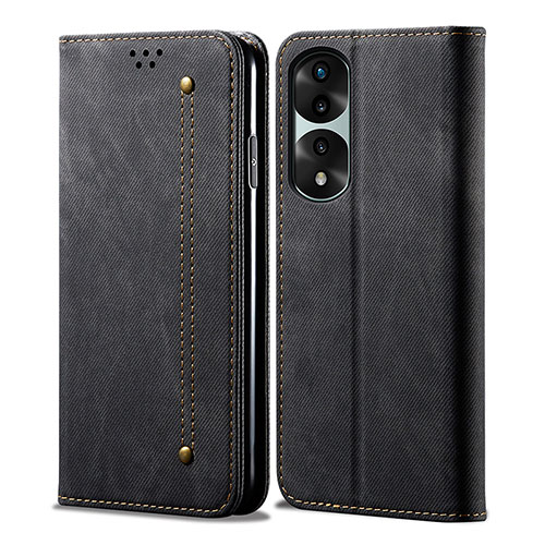 Cloth Case Stands Flip Cover for Huawei Honor 70 Pro+ Plus 5G Black