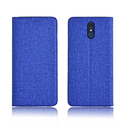 Cloth Case Stands Flip Cover for LG Q7 Blue