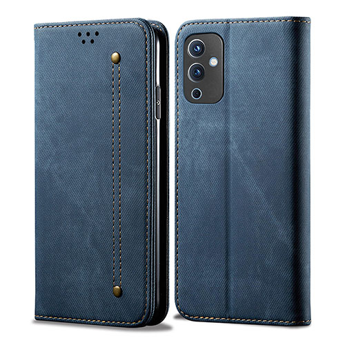 Cloth Case Stands Flip Cover for OnePlus 9 5G Blue