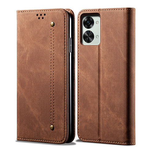 Cloth Case Stands Flip Cover for OnePlus Nord 2T 5G Brown