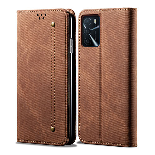 Cloth Case Stands Flip Cover for Oppo A16 Brown