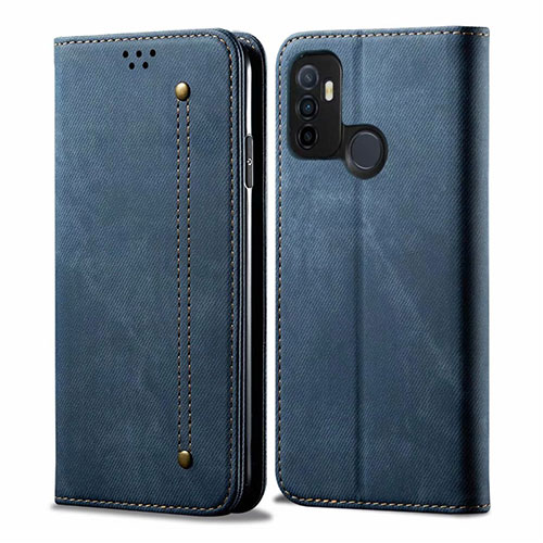 Cloth Case Stands Flip Cover for Oppo A32 Blue