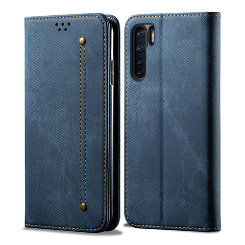 Cloth Case Stands Flip Cover for Oppo A91 Blue