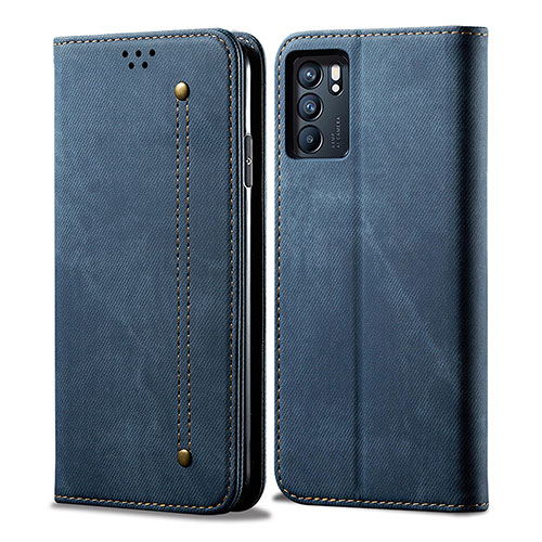 Cloth Case Stands Flip Cover for Oppo Reno6 5G Blue