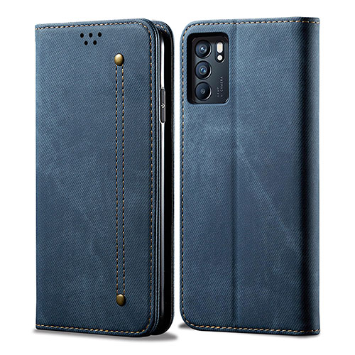 Cloth Case Stands Flip Cover for Oppo Reno6 Pro 5G India Blue