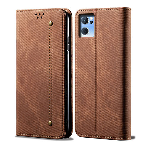 Cloth Case Stands Flip Cover for Oppo Reno7 SE 5G Brown