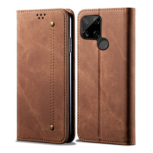 Cloth Case Stands Flip Cover for Realme C21 Brown