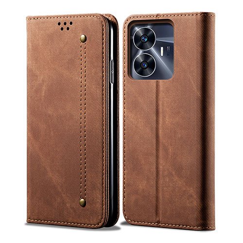 Cloth Case Stands Flip Cover for Realme C55 Brown