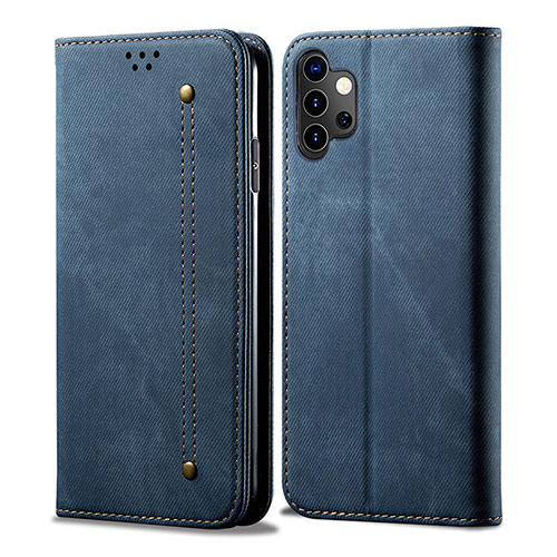 Cloth Case Stands Flip Cover for Samsung Galaxy A32 5G Blue