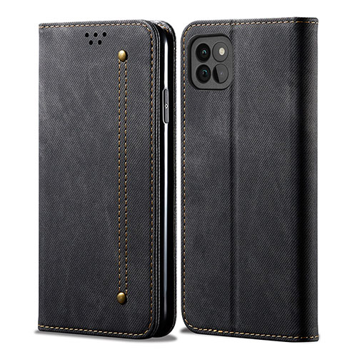 Cloth Case Stands Flip Cover for Samsung Galaxy F42 5G Black