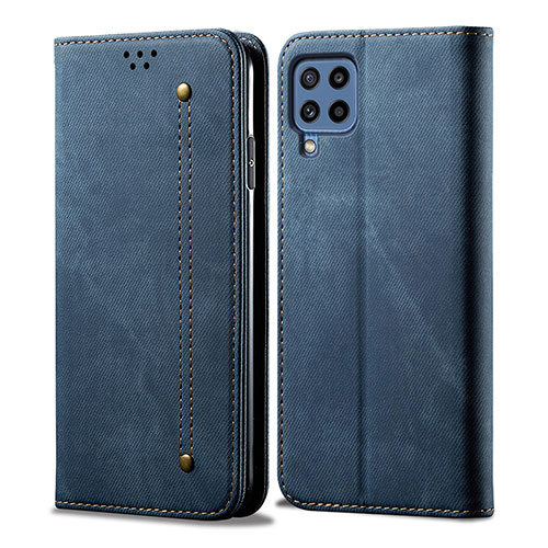 Cloth Case Stands Flip Cover for Samsung Galaxy M32 4G Blue