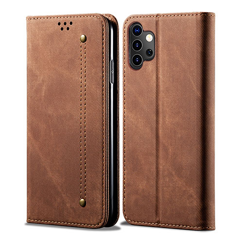 Cloth Case Stands Flip Cover for Samsung Galaxy M32 5G Brown