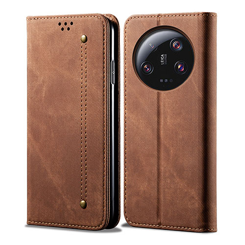 Cloth Case Stands Flip Cover for Xiaomi Mi 13 Ultra 5G Brown