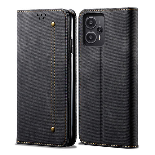 Cloth Case Stands Flip Cover for Xiaomi Poco F5 5G Black