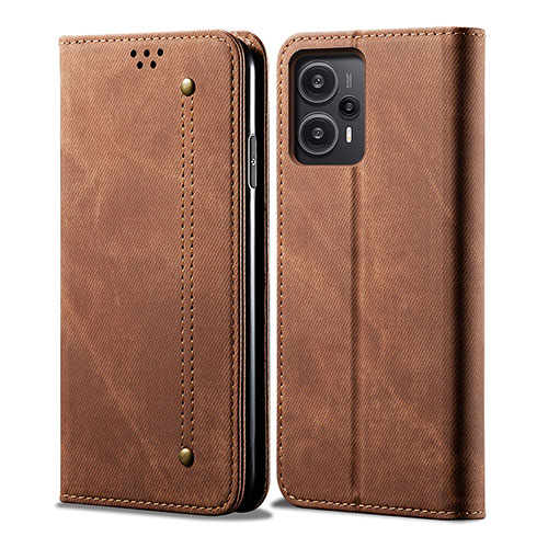 Cloth Case Stands Flip Cover for Xiaomi Poco F5 5G Brown