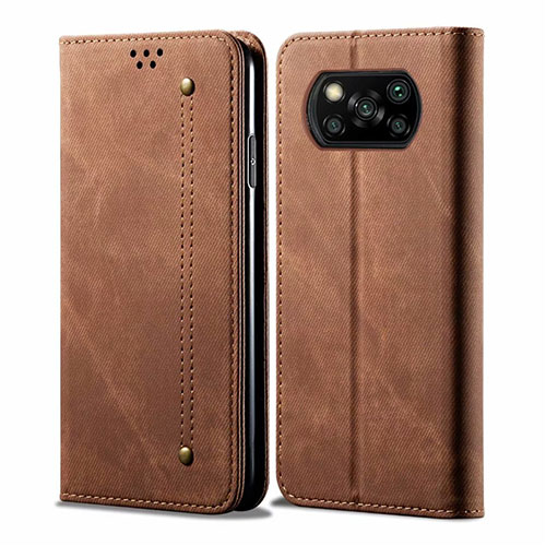 Cloth Case Stands Flip Cover for Xiaomi Poco X3 Brown