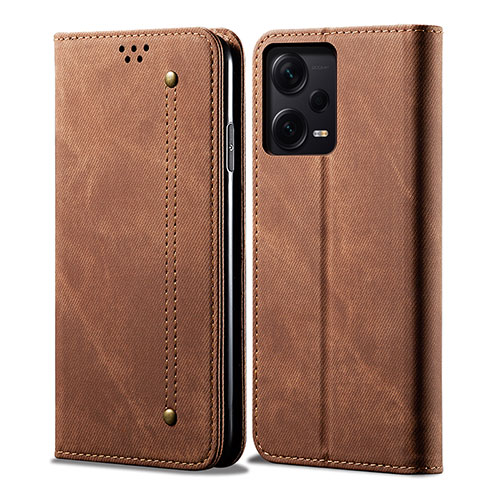 Cloth Case Stands Flip Cover for Xiaomi Redmi Note 12 Pro+ Plus 5G Brown