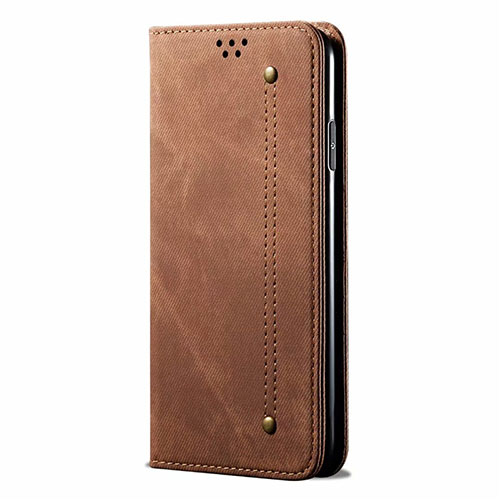 Cloth Case Stands Flip Cover H01 for Oppo A52 Brown