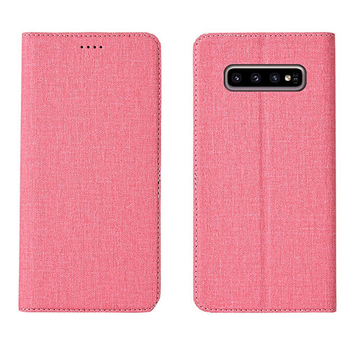 Cloth Case Stands Flip Cover H01 for Samsung Galaxy S10 Plus Pink