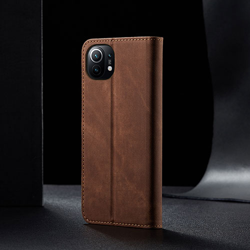 Cloth Case Stands Flip Cover H02 for Xiaomi Mi 11 Lite 4G Brown