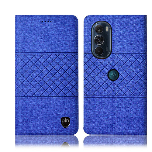 Cloth Case Stands Flip Cover H12P for Motorola Moto Edge 30 Pro 5G Blue