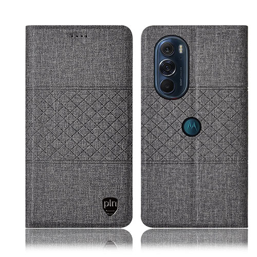 Cloth Case Stands Flip Cover H12P for Motorola Moto Edge Plus (2022) 5G Gray