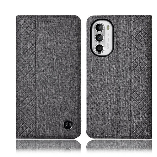 Cloth Case Stands Flip Cover H12P for Motorola MOTO G52 Gray