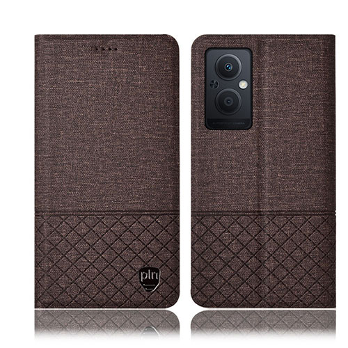 Cloth Case Stands Flip Cover H12P for Oppo A96 5G Brown