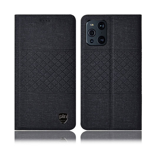 Cloth Case Stands Flip Cover H12P for Oppo Find X3 Pro 5G Black