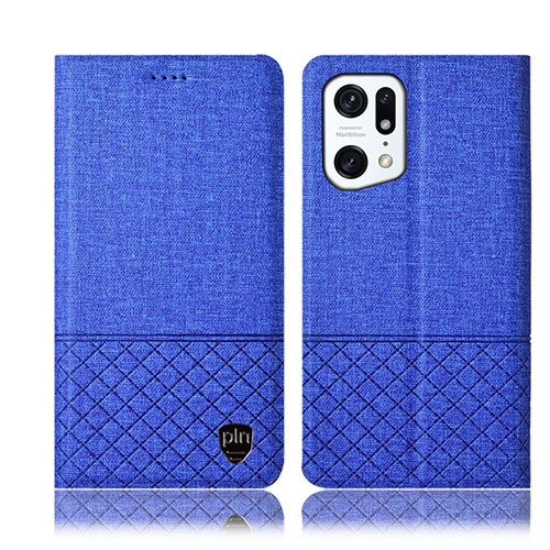 Cloth Case Stands Flip Cover H12P for Oppo Find X5 Pro 5G Blue