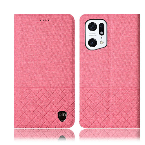 Cloth Case Stands Flip Cover H12P for Oppo Find X5 Pro 5G Pink