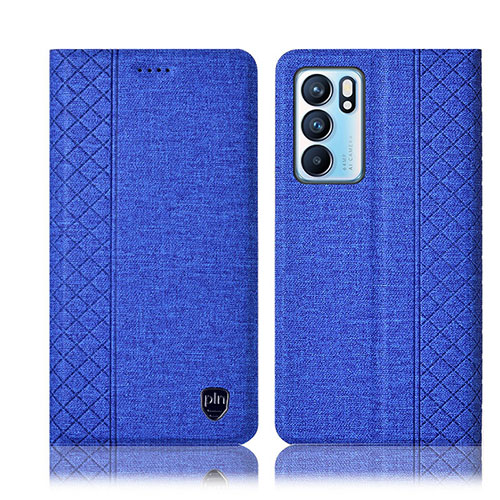 Cloth Case Stands Flip Cover H12P for Oppo Reno6 5G Blue