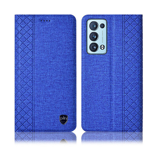 Cloth Case Stands Flip Cover H12P for Oppo Reno6 Pro+ Plus 5G Blue