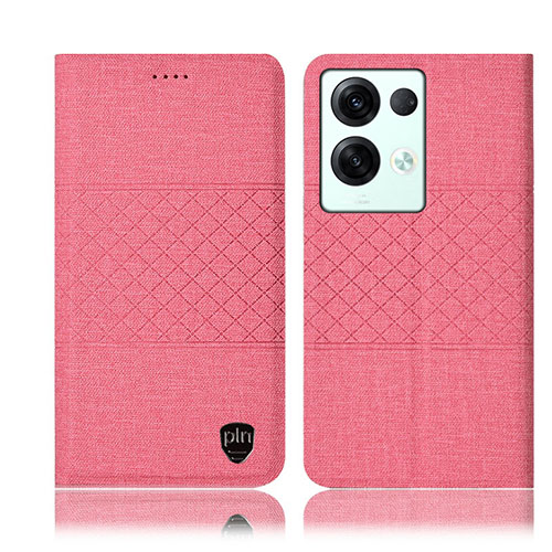 Cloth Case Stands Flip Cover H12P for Oppo Reno9 Pro+ Plus 5G Pink