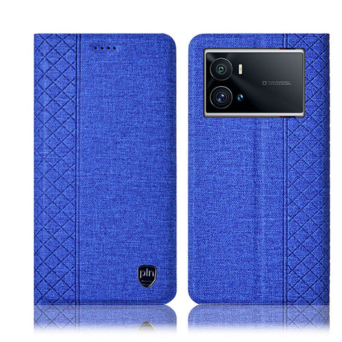 Cloth Case Stands Flip Cover H12P for Vivo iQOO 9 Pro 5G Blue