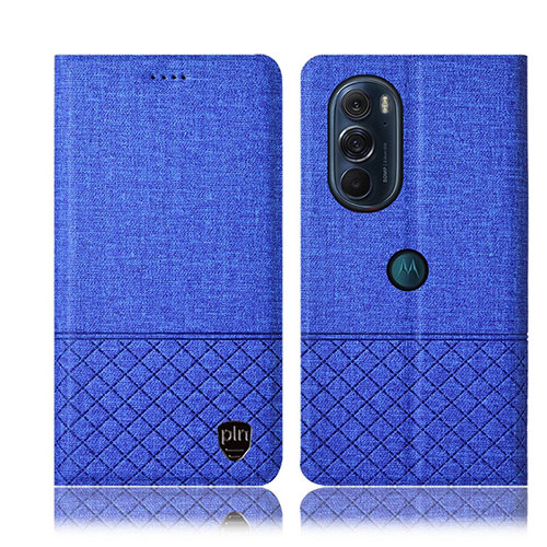 Cloth Case Stands Flip Cover H14P for Motorola Moto Edge 30 Pro 5G Blue