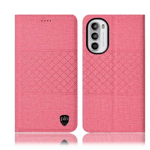 Cloth Case Stands Flip Cover H14P for Motorola MOTO G52 Pink