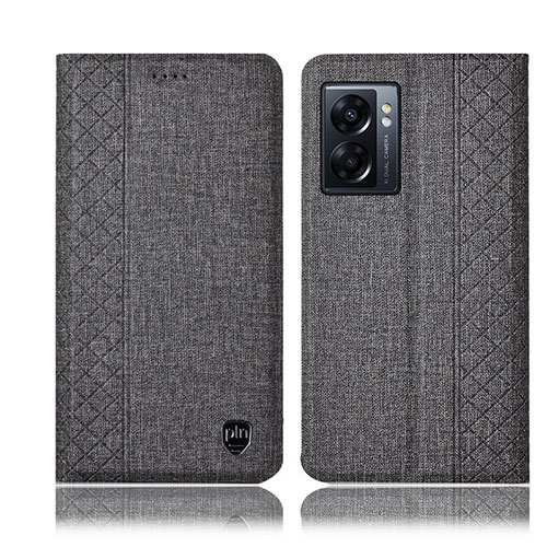 Cloth Case Stands Flip Cover H14P for Oppo A56S 5G Gray