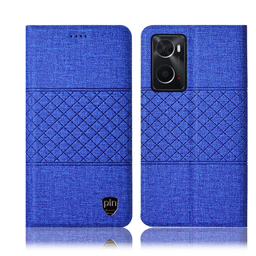 Cloth Case Stands Flip Cover H14P for Oppo A76 Blue