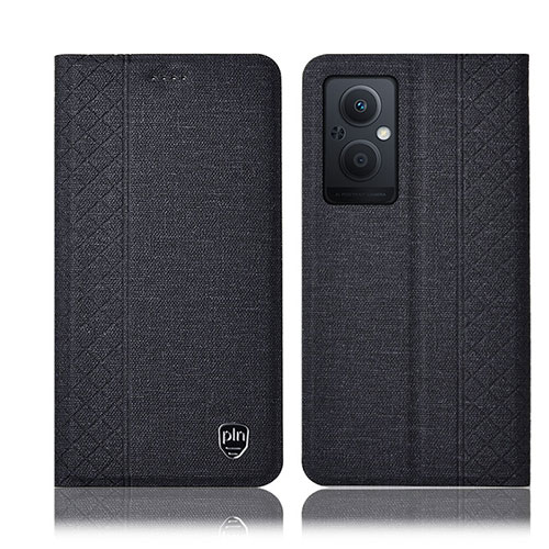 Cloth Case Stands Flip Cover H14P for Oppo A96 5G Black