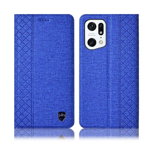 Cloth Case Stands Flip Cover H14P for Oppo Find X5 Pro 5G Blue