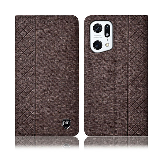 Cloth Case Stands Flip Cover H14P for Oppo Find X5 Pro 5G Brown